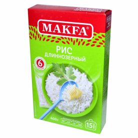 Крупа рис Makfa шлифованный длиннозерный 400гр к/у