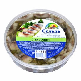 Сельдь Sangusto филе-кусочки в масле с укропом 350гр пэт