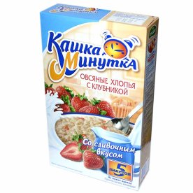 Хлопья овсяные Кунцево Кашка-Минутка с клубникой и сливками 215гр к/у