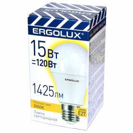 Лампа светодиодная Ergolux ЛОН 15Вт Е27 3000К 220-240В LED-A60-15W-E27-3K к/у