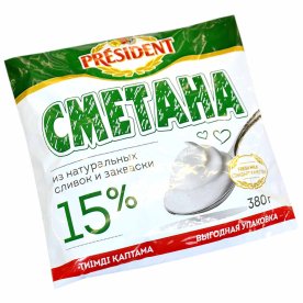 Сметана President 15% 380гр ф/п