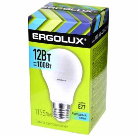 Лампа светодиодная Ergolux ЛОН Груша 12Вт E27 4500K 172-265В LED-A60-12W-E27-4K к/у