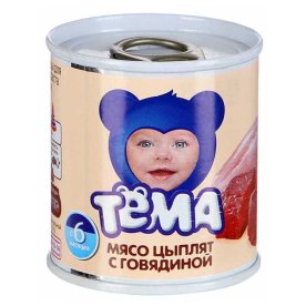 Пюре Тема цыпленок с говядиной с 6мес 90гр ж/б