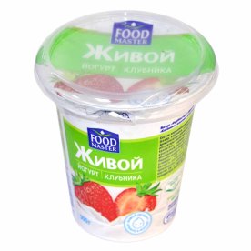 Йогурт FoodMaster Живой клубника 1,5% 300гр стакан