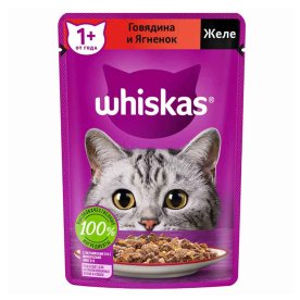 Корм для кошек Whiskas желе говяина и ягненок 75гр пауч