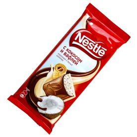 Шоколад Nestle Молочный и белый с кокосом и вафлей 90гр м/у