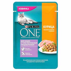 Корм для кошек Purina  One Sensitive Курица-морковь 75гр пауч