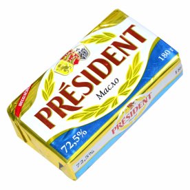 Масло кислосливочное President несоленое в/с 72,5% 180гр м/у