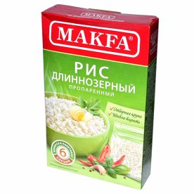 Крупа рис Makfa шлифованный длиннозерный обработанный паром 400гр к/у