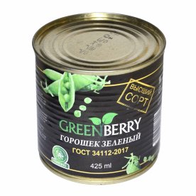 Горошек зеленый Greenberry ГОСТ в/с из мозговых сортов 400гр ж/б