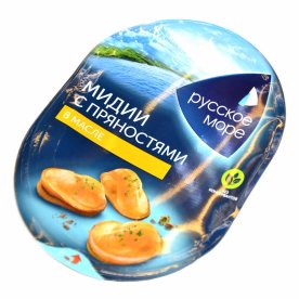 Мясо мидии Русское море Южные пряности в масле 180гр пэт