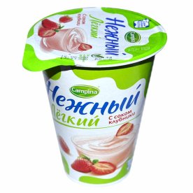 Йогурт Campina Нежный Лайт с соком клубники 0,1% 320гр стакан